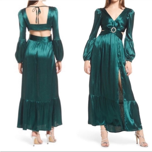 RAHI Emerald Green Cutout Evening Gown Long Sleeve Emerald Green - Picture 1 of 5